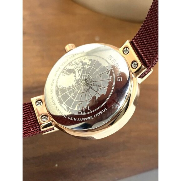 Bering Women's Watch 14627-363 Solar Rose Gold Red Mesh Steel Band 27mm - Picture 6 of 13